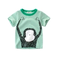 Toddler boys green and white striped short sleeve T-shirt with cartoon gorilla print - Green and White Striped Monkey / 90cm