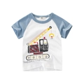 T-shirt estiva da bambino in cotone con maniche raglan e stampa escavatore giallo - 90cm / Bianco Sporco/Blu Acqua