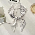 Elegant white twilly scarf featuring grey landscape print and H letter detail - Letter H (White Gray Hand-drawn Animal Landscape)