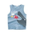 Light blue boys cotton tank top featuring cartoon shark print and gulp text design - 90cm / Aqua Blue