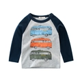 Maglietta a maniche lunghe per bambini con maniche raglan e stampa bus colorati - 90cm / Grigio Melange/Blu Reale