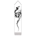 Detail of a monochrome snake print wall scroll with tassels and a black hanging rope - 32.5x130cm / Coiled Serpent