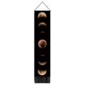 Verticale wandtapijt met maanfase-cyclus op zwarte stof en decoratieve franjes - 32.5x130cm / Stijl 2