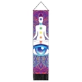 Close-up of meditation tapestry showing seven chakras and artistic black tassels - 32.5*130cm / Mandala Psychedelic All-Seeing Eye (Style 5)