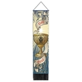 Gotischer Wandteppich mit goldenem Gral, blauen Strahlen und schwarzen Fransen-Dekor - 32.5x130cm / Heiliger Gral Blauer Hintergrund Stil 1