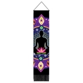Detail of meditation tapestry featuring silhouette, pink lotus, and black decorative tassels - 32.5*130cm / Black Meditation Pink Lotus Mandala (Style 7)