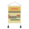 Dettaglio della tavola periodica da parete con gancio in legno e nappe nere decorative - 35x50cm / Sfondo Beige Retrò (Stile 3)