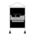 Detail of canvas periodic table scroll with wooden hanging bars and black tassels - 35x50cm / Minimalist Black White Text (Style 5)