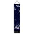 Arazzo da parete a tema spaziale con razzo e nappe nere su un supporto in legno - 32.5x130cm / Stile Satellite e Pianeti (Stile 1)