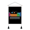 Close-up of periodic table canvas scroll with wooden bars and decorative black tassels - 35x50cm / Clear Label Black Colored (Style 6)