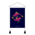 Detail of Pisces zodiac tapestry with wooden hanging rod and black bottom tassels - 35x50cm / Pisces (Style 3)