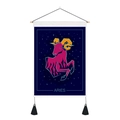 Detail of Aries zodiac wall hanging with navy fabric, geometric ram, and black tassels - 35x50cm / Aries (Style 6)