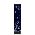 Tapisserie verticale télescope et lune en toile bleu foncé avec pompons décoratifs - 32.5x130cm / Style Télescope Astronomique et Météore (Style 6)