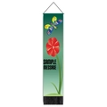 Detailed view of butterfly and red flower wall tapestry with black decorative fringe - 32.5x130cm / Butterfly and Floral Green Gradient (Style 4)