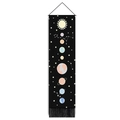 Vertical solar system tapestry with black tassels and light wood hanging pole decor - 32.5x130cm / Planets Constellations Style (Style 11)