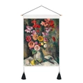 Van Gogh style floral wall tapestry with wooden rod and black tassels for home decor - 35x50cm / Flower Still Life Painting (Style 1)