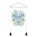 Detail of cotton linen tapestry featuring a deer head and artistic tassels for wall decor - 35x50cm / Artistic Deer Head