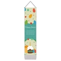 Vertical cotton linen Happy Easter banner with colorful eggs and rabbit party motifs - 32.5x130cm / Easter Cake and Eggs Style (Style 1)
