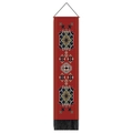 Detail of tribal geometric pattern on bohemian wall tapestry with elegant black tassels - 32.5x130cm / Dark Red Ethnic Totem (Style 1)