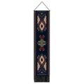 Bohemian geometric wall tapestry with tribal patterns, dark blue fabric and black tassels - 32.5x130cm / Navy Blue Geometric Sawtooth (Style 2)