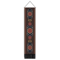 Detail of bohemian wall hanging with tribal geometric patterns and black bottom tassels - 32.5x130cm / Dark Brown Exotic Geometric (Style 3)
