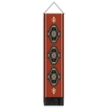 Detail of bohemian geometric wall tapestry with tribal diamond patterns and black tassels - Style 5