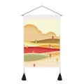 Modern landschapstapijt met houten ophangstang en zwarte kwastjes voor wanddecoratie - 35x50cm / Herfstbergen (Stijl 1)