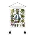 Détail d'une affiche botanique vintage JARDINS avec support en bois et pompons noirs - 35x50cm / Arbre 2