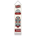 Detailed close-up of vertical tapestry with UK flag, Big Ben and London bus print - 32.5x130cm / UK London Theme-Style 2
