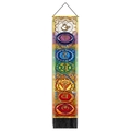 Detailed vertical chakra tapestry with seven colored symbols, wooden rod and black tassels - 32.5x130cm / Seven Chakras Style (款式3)