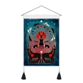 Detail of occult tapestry with rabbit skeletons and moon phases on wooden rod - 35x50cm / Moon Rabbit Style (款式3)