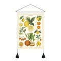 Botanisch citrus wandtapijt met houten ophangstang en zwarte decoratieve kwastjes - 35x50cm / Citrus Botanische Stijl (Stijl 1)