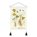 Vintage botanisch wandkleed van Hepatica nobilis met houten roede en zwarte kwastjes - 35x50cm / Leverbloempje Stijl (Stijl 2)