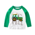 Maglietta a maniche lunghe in cotone da bambino con maniche raglan verdi e trattore - 90cm / Bianco Sporco/Verde