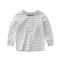 Kinder Langarm T-Shirt grau gestreift aus Baumwolle mit Lucky-Print am Ausschnitt - 90cm / Grau Weiß Gestreift