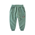 Bean green kids knit joggers with car embroidery and elastic waist on white background - 90cm / Mugwort Green