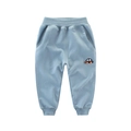 Light blue kids sports trousers with elastic waist and car embroidery on white background - 90cm / Aqua Blue
