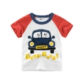 Kids short sleeve raglan T-shirt with a red and white cartoon car design for boys - 90 / Off-White/Rusty Red