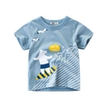 Light blue kids t-shirt featuring a cartoon surfing polar bear and Ride the Waves slogan - 90cm / 9103 Water Blue