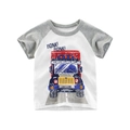 T-shirt bimbo a maniche corte con stampa camion e maniche raglan grigie a contrasto - 90cm / Bianco sporco/Grigio melange