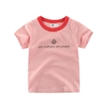 Kids red striped cotton T-shirt with honeybee print and ribbed crew neck for summer - Rusty Red & White / 90