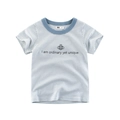 Kids blue striped cotton t-shirt with bee print and 'unique' text on white background - Sky Blue and White Stripes / 90