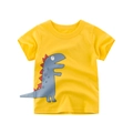 Yellow kids short sleeve T-shirt featuring a blue 3D dinosaur applique and soft cotton fabric - 90cm / Gold Yellow