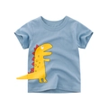 Short sleeve light blue t-shirt for boys with a yellow 3D cartoon dinosaur print - 90cm / Aqua