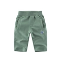Green cotton knit toddler shorts with elastic waist and blue shark embroidery - 120cm / Sage Green