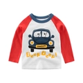 Camiseta infantil de manga larga raglán roja con estampado gráfico de coche de dibujos - Blanco Roto/Rojo Óxido / 90cm