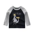 T-shirt per bambini in cotone con maniche raglan grigie e nere e stampa dinosauro - 100cm / Nero/Grigio Melange