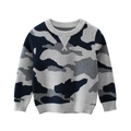 Pull en tricot camouflage pour enfants avec col rond et finitions côtelées gris - 90cm / Grey Blue Camo