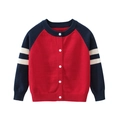 Cardigan in maglia per bambini rosso e blu navy con strisce e bottoni bianchi - Blu/Rosso / 90cm