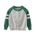 Cardigan in maglia per bambini grigio e verde con strisce bianche stile varsity classico - Verde/Grigio / 90cm